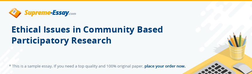 Ethical Issues in Community Based Participatory Research