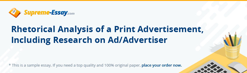 Rhetorical Analysis of a Print Advertisement, Including Research on Ad/Advertiser